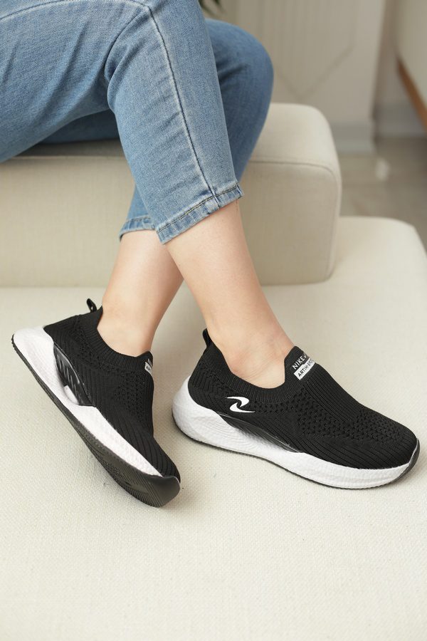 کتونی جورابی زنانه | نایک بافتی مشکی سفید