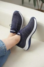 کتونی جورابی زنانه | مدل اسکیچرز بافتی زنانه skechers رنگ سرمه ای سفید