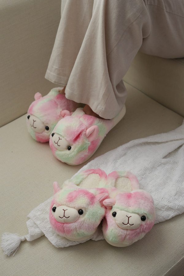 پاپوش خزدار جلو بسته | مدل لاما رنگ صورتی