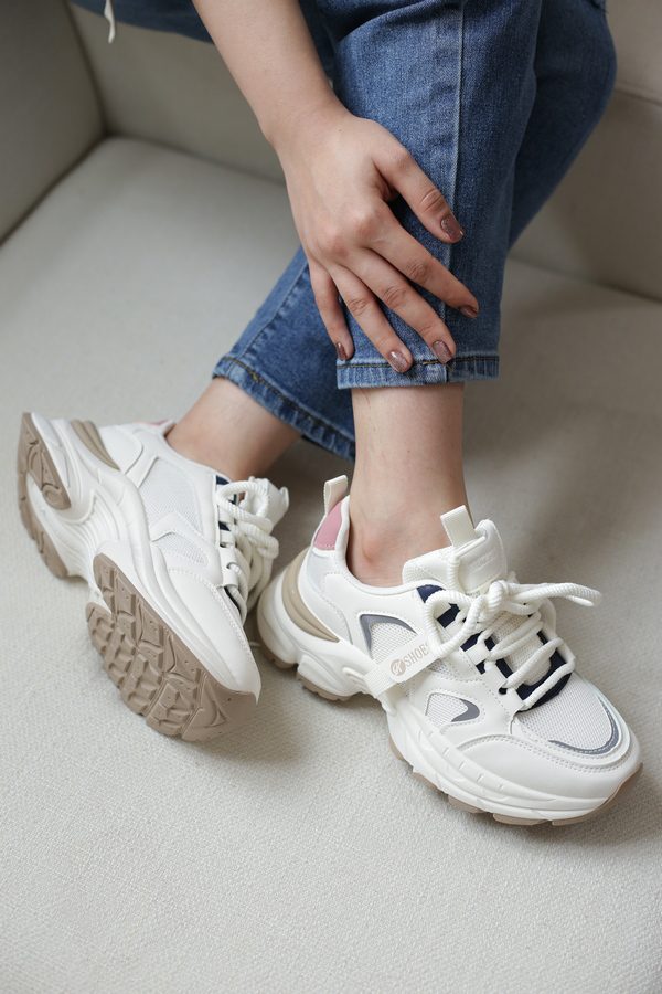 کتونی اسپرت زنانه | کد M11077 بژ سورمه ای