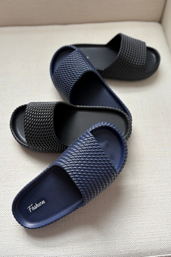 دمپایی سیلیکونی مردانه | مدل بافتیرنگ سرمه ای