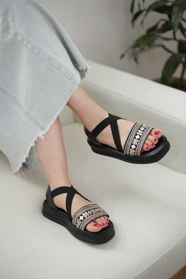 صندل رکابدار زنانه | مدل طلایی کش دار زیره الکس