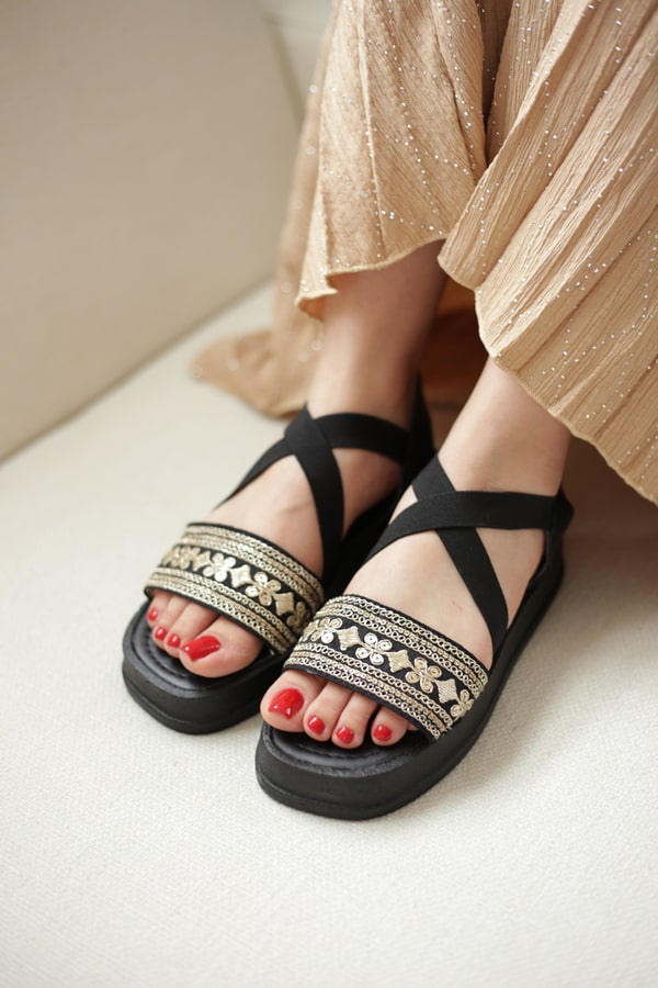 صندل رکابدار زنانه | مدل طلایی کش دار زیره الکس