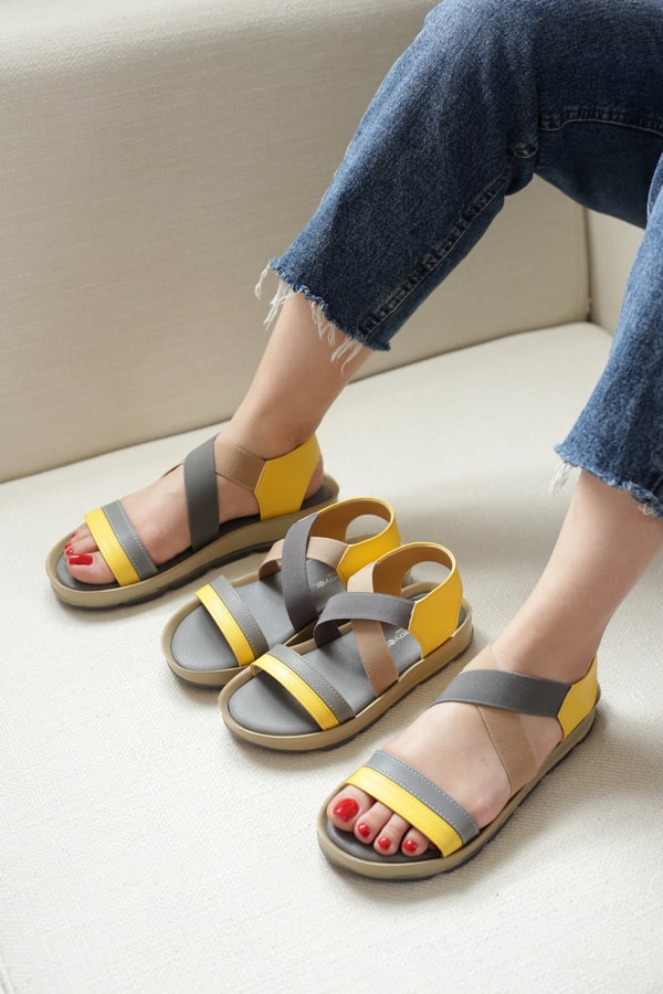 صندل رکابدار میانه | کد 545-9 رنگ طوسی زرد