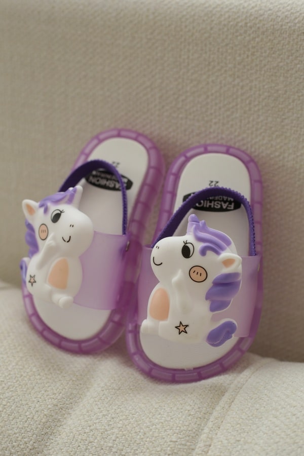 صندل رکابدار بچگانه مدل چراغدار رنگ بنفش